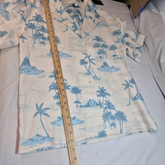 Gianni Bini Women's Size L Margaux Palm Tree Button Front Linen Blend Blouse - Picture 7 of 12